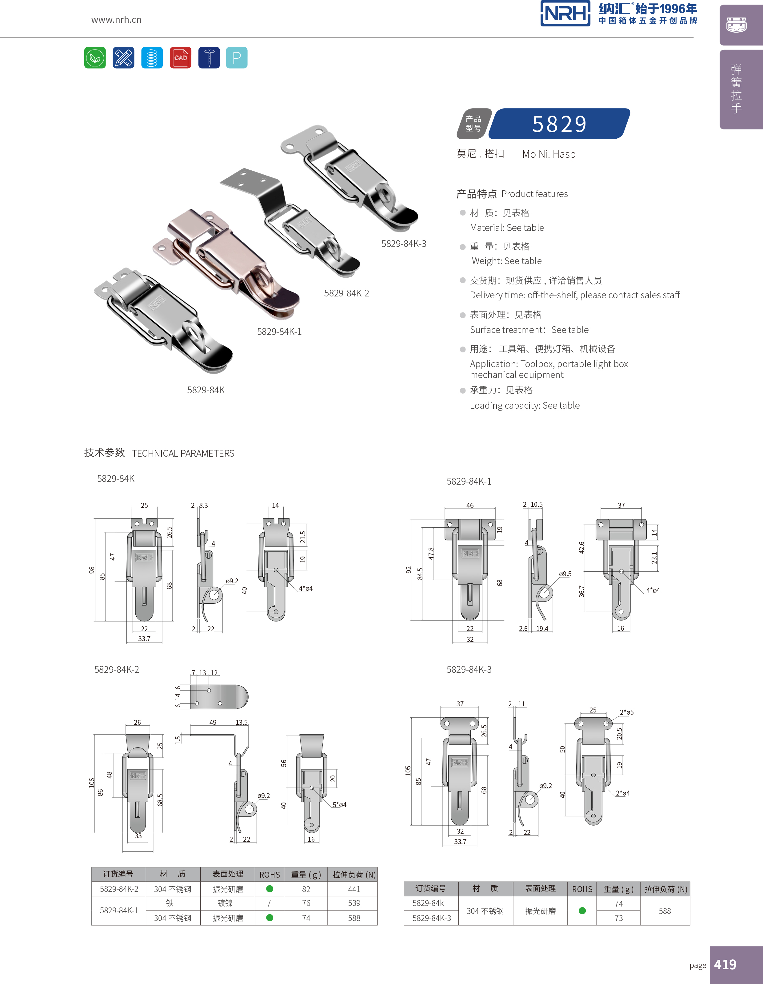 特殊蘑菇网站入口5829-84K-3設備蘑菇网站入口不鏽鋼鎖扣救災箱箱扣