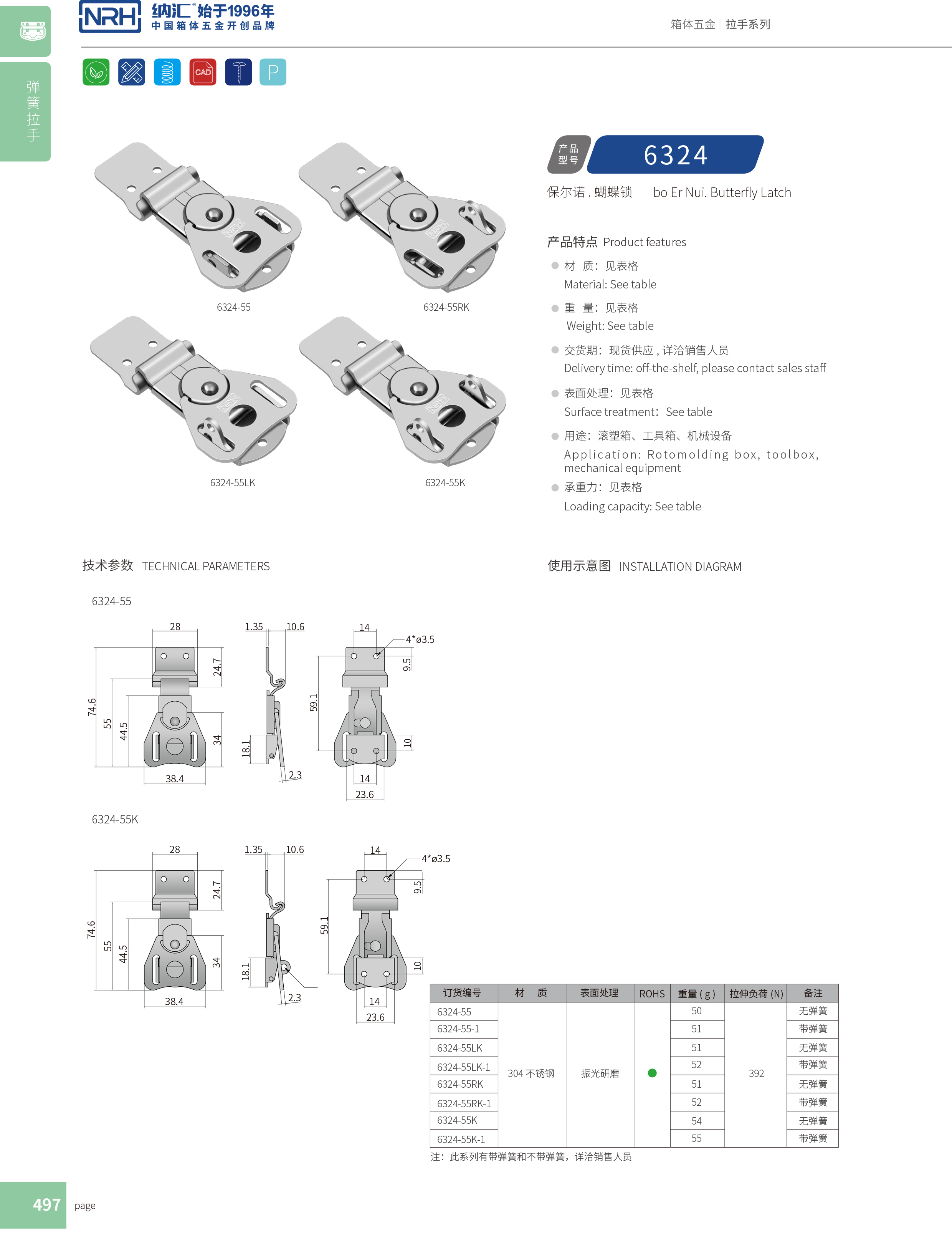 蝴蝶鎖芯6324-55K箱體蘑菇网站入口_不鏽鋼小箱扣_NRH救災箱箱扣